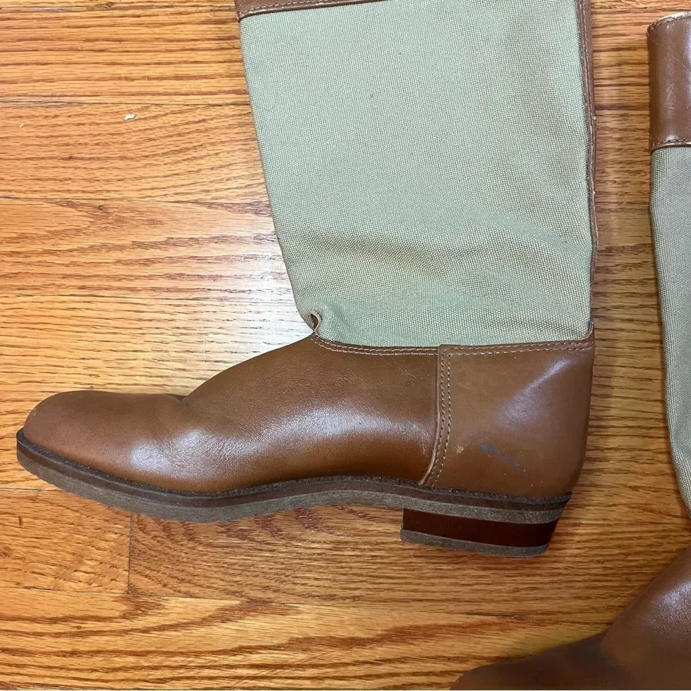 Vintage LL Bean Tan Canvas Leather Riding Equestrian boots 8.5 Neutral Classic